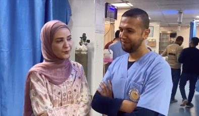 Gazze’deki Şifa Hastanesi’nde hemşirelik yapan iki genç hastanede dünya evine girdi